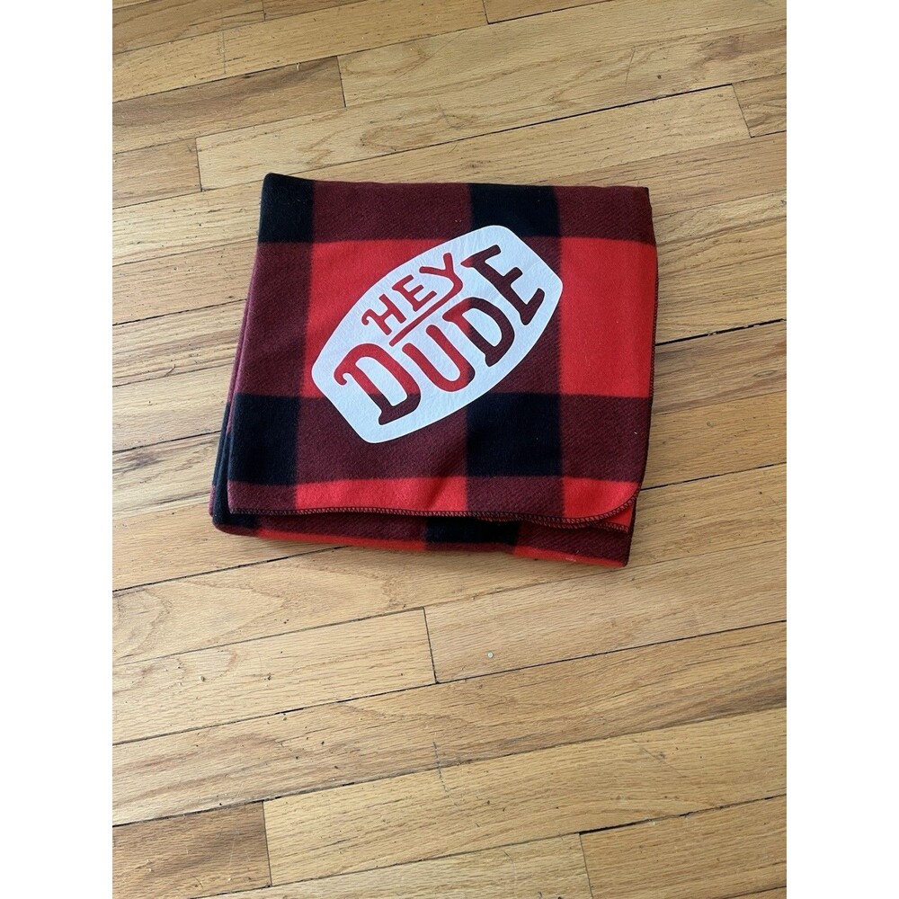 RARE VHTF Hey Dude Promotional Red Black Fleece Blanket 60”x48"